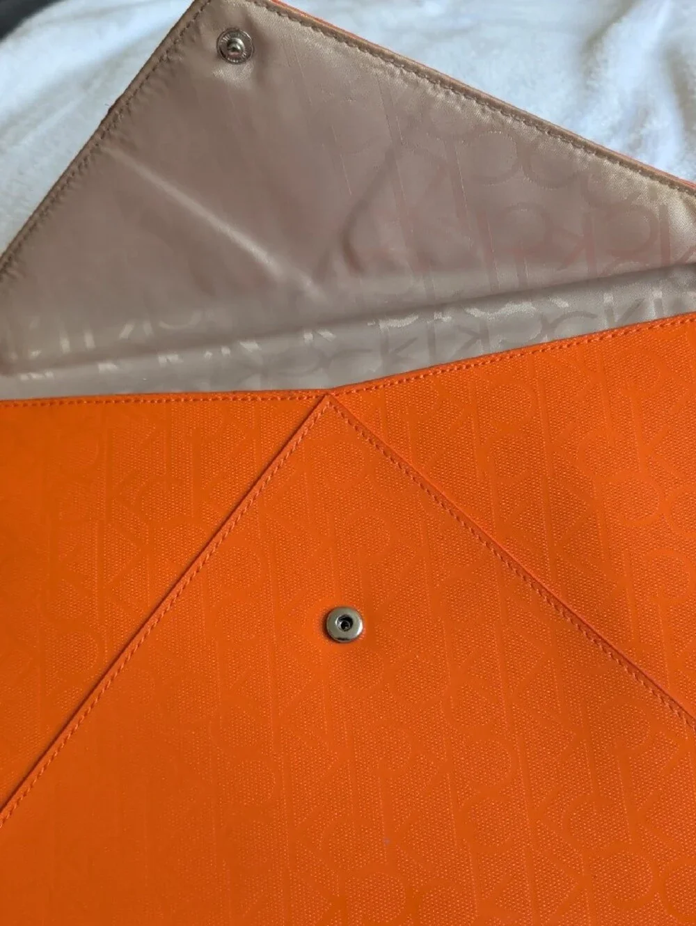 Calvin Klein Orange Patent Envelope Clutch